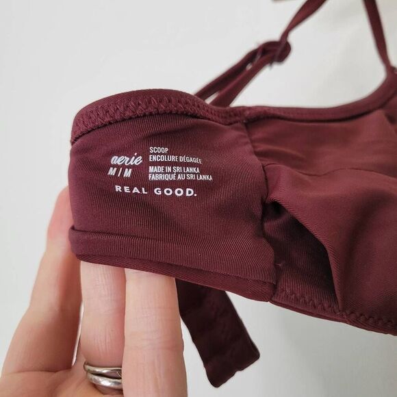 Aerie Real Good Scoop Twist Bikini Top M Burgundy Maroon Swimwear Sustainable Sw - Picture 2 of 4